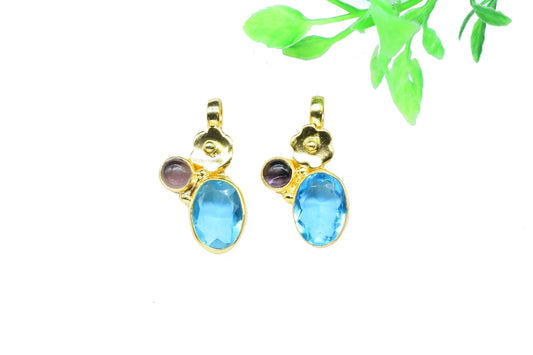 Sky Topaz Oval Shape Pendants Charm,Brass Pendant,Handmade Craft,Multi Stone Pendant Jewelry,Gemstone Pendant,Statement Pendant,Loop Pendant