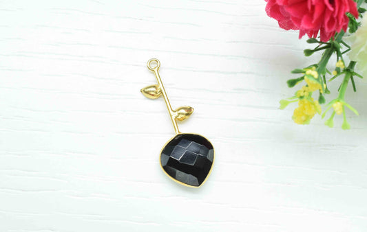 Black Onyx Single Bail Pendant , Black Onyx Charms ,Heart Shape Charms , Genuine Gemstone Charms , Gemstone Connectors , Summer Collection