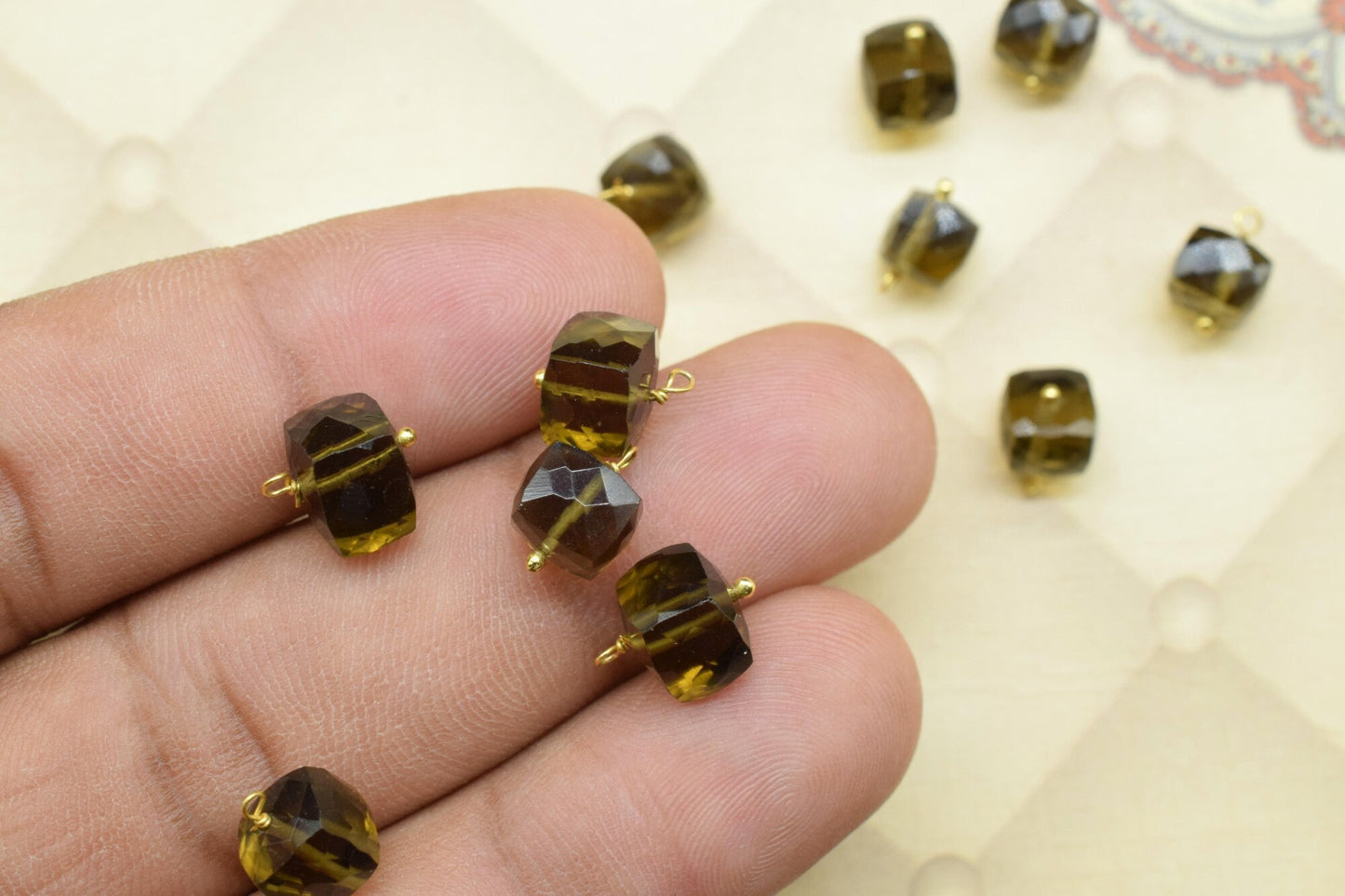 Smokey Quartz Component pendant Charms,Handmade pendant Jewelry,Square pendant Charms,Gemstone Box pendant Link,Smokey pendant Connectors