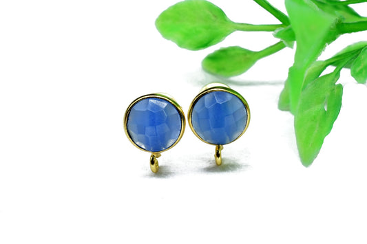 Blue Chalcedony 8mm Round Earring Connector,DIY Jewelry Making Supply,Earring Making Connector,Ear Post Studs Connectors,Ear Studs,Gemstone