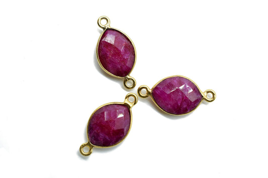 Ruby 10x13mm eye shape double bail charms,Ruby Eye Shape Gold Plated bezel,Gold Vermeil Bezel, jewelry making charm,Ruby bezels,Ruby pendant