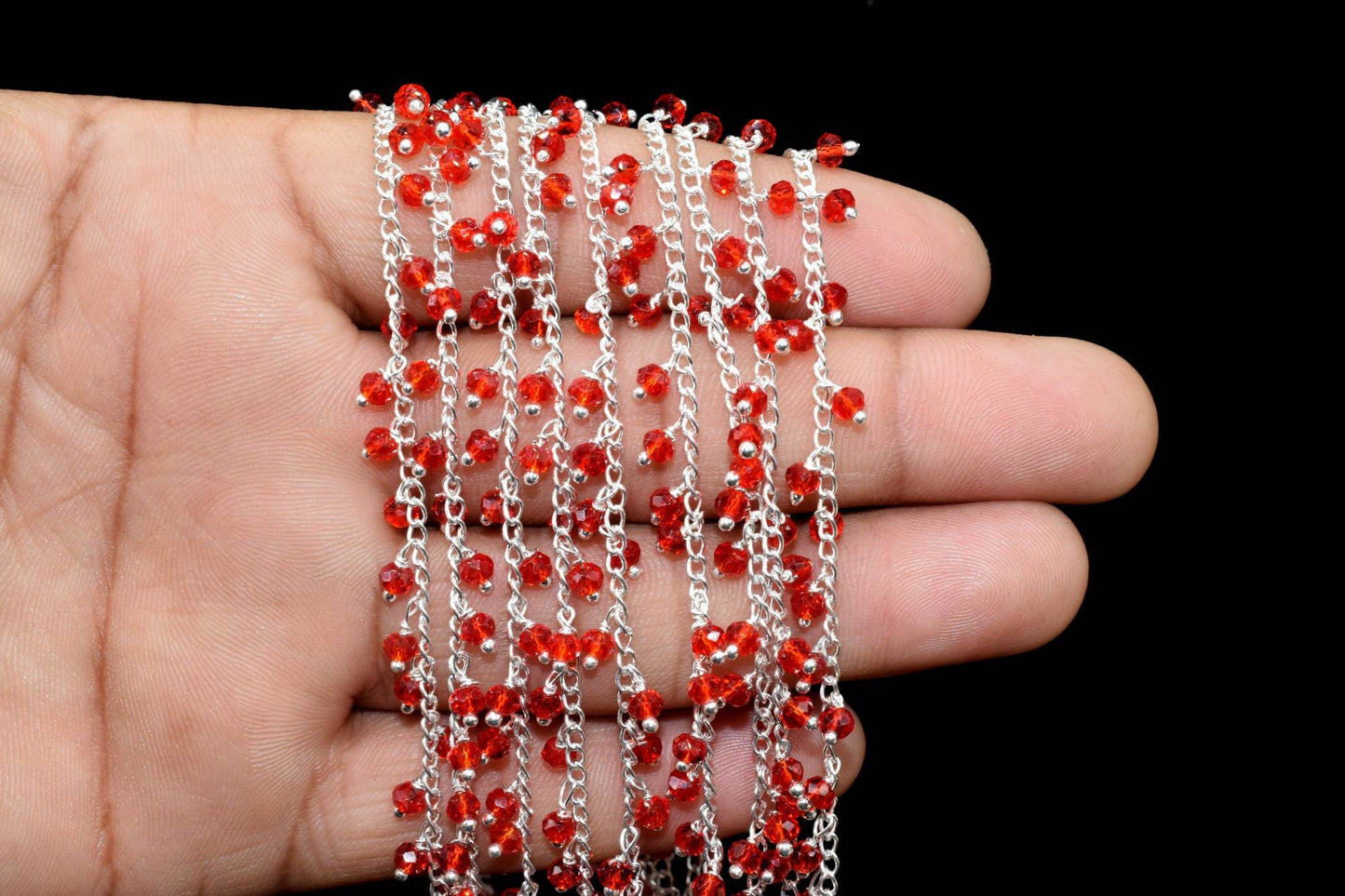 Ruby Quartz Dangling Chain,Red Ruby Cluster Rosary,Wire Wrapped Beaded Chain,Chain By Foot,Finding Beads,Unqiue Rosary,Jewelry Making Chain,