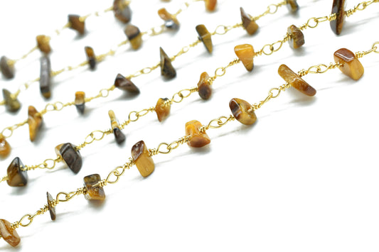 Tiger Eye Chips Rosary Chain,Nugget Rosary Chain,,Finding Wire Wrap Necklace Chain,Gemstone Rosary Chain,Handmade Jewelry Carft Supplies