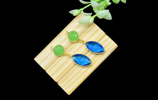 Blue Topaz Dangle pendant Charm,Handmade jewelry,Chrysoprase Connector,Component pendant,Station Bezel Link,Multi Gemstone Dangle Earring