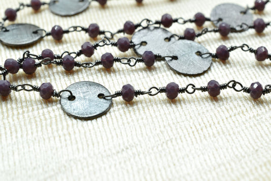 Lavender 3mm Beaded Chain,Lavender Rosary Chains,Lavender Wire Wrap Chain,Lavender Brass chain,Jewelry Making Chain,circle charms chain,boho