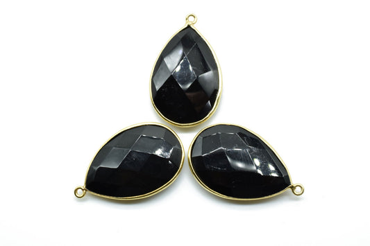 Black onyx 20x30mm Pear Shape Single bail connectors,Black onyx Pendant,Black onyx Pear Gold Plated bezel,jewelry making charm,black onyx