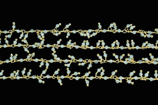 Aqua Chalcedony Cluster Rosary Chain, Aqua 2mm-2.5mm Rondelle Shape Beaded Chain, Cluster Rosary Chains, Dangling Flower Chain, Rosary Chain