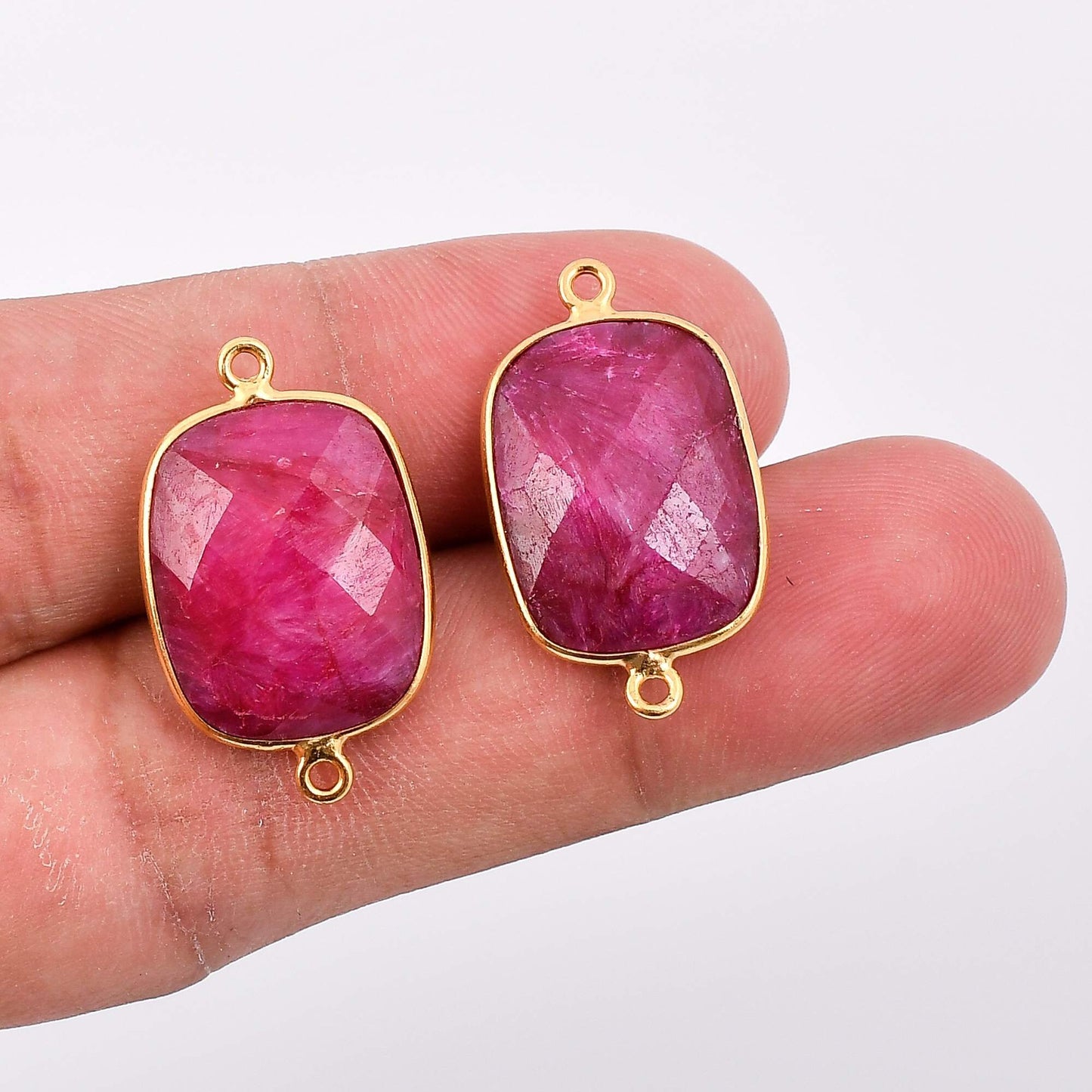 Ruby 10x14mm Bezel charm Double connector,Rectangle ShapeGold Plated bezel,Gold Vermeil Bezel,Ruby jewelry making charm,Gold-Filled bezel