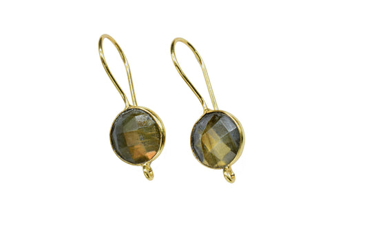 Labradorite Gemstone Component 10mm Round Shape Charm Earring,Labradorite Connector Jewelry,Gold Plated Connectors, Labradorite Jewelry,Gift