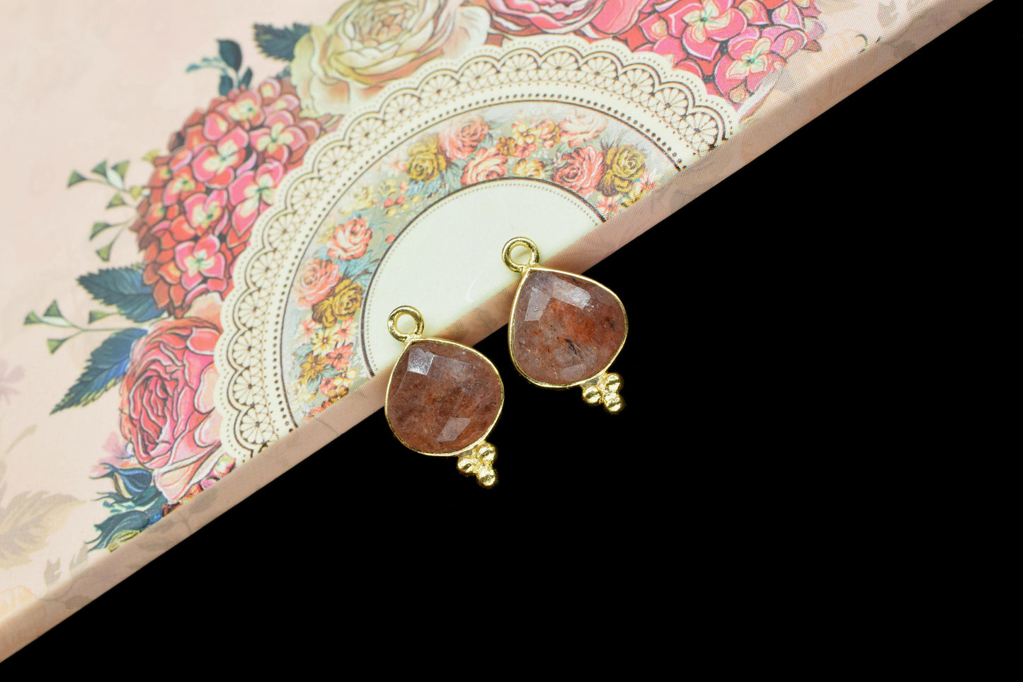Pink Strawberry Gemstone 10mm Heart shape Pendant,Strawberry Faceted Connector Jewelry,Pink Strawberry Gold Plated Single Bail bezels,Gift
