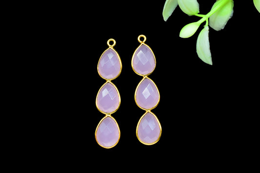 Gemstone Teardrop Bezel Charms Pendants,Three Stone Bezel Pendants,Beads Jewelry,Handmade Earring Connector,Single bail Station Bezel Link