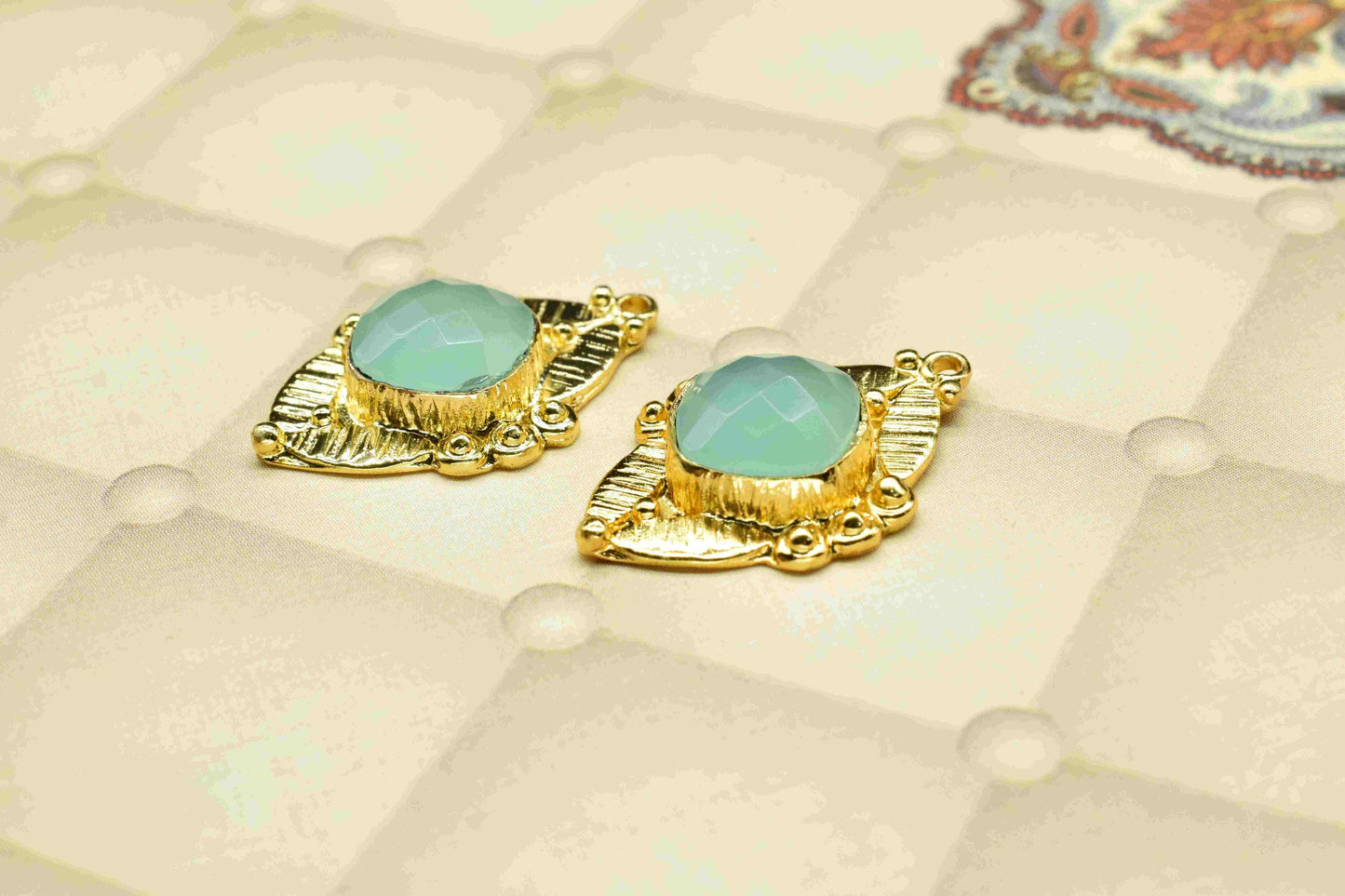 Aqua Chalcedony 10mm Cushion Shape Connectors,Gemstone Ear Post Studs Connector Jewelry,Aqua Earrings Jewelry,Aqua Gemstone Pendant Jewelry