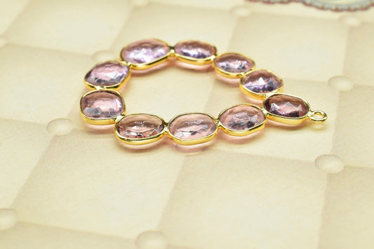 Pink Amethyst Quartz Drops Shape Pendant,Pink Amethyst Gold Plating Single bail Connectors Jewelry,Pink Amethyst Quartz Finding Connector