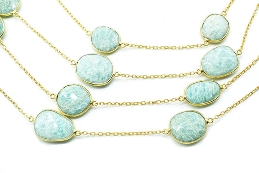 Amazonite connector link Chain-Natural Amazonite Bezel Chain,Amazonite Oval Shape Connector Chain,Amazonite bezeled chain,Amazonite jewelry
