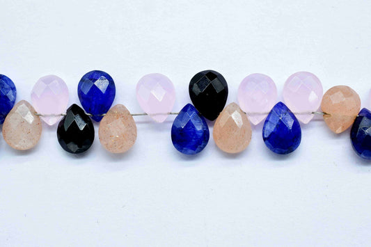 Multi Stone Pear Shape Briolette,Peach Moonstone Briolette, 6x8mm Teardrop,Black Onyx Briolette,Rose Quartz Teardrop, 8''Pear Shape Strand