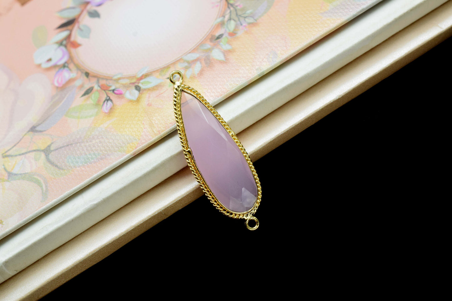 Rose Quartz Gemstone 10x30mm Pear shape charm,Rose Quartz Checker Board cut Pendant,Gemstone connector,Rose Quartz Pear Pendant Jewelry,Gift