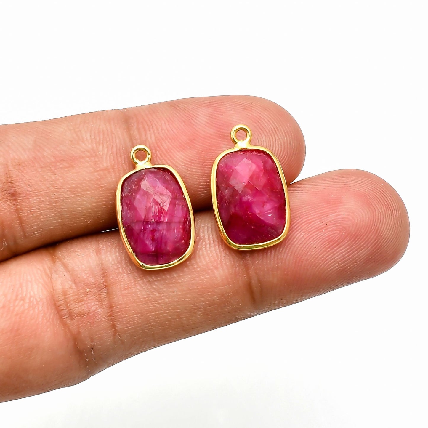 Genuine Ruby 10x14mm Bezel Charm Pendant,Rectangle Shape Gold Plated bezel,Gold Vermeil Bezel,Ruby jewelry making charm,Gold-Filled bezel