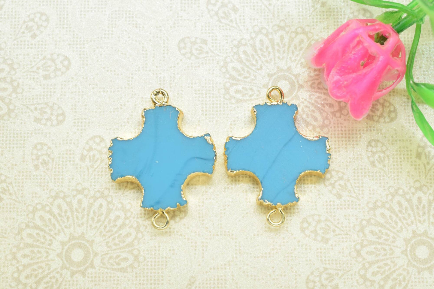 Turquoise Cross Pendant,Double Bail Connector,Handmade Pendant,Turquoise Pendants Jewelry,Gemstone Component,bracelet Pendant Charms,Gift