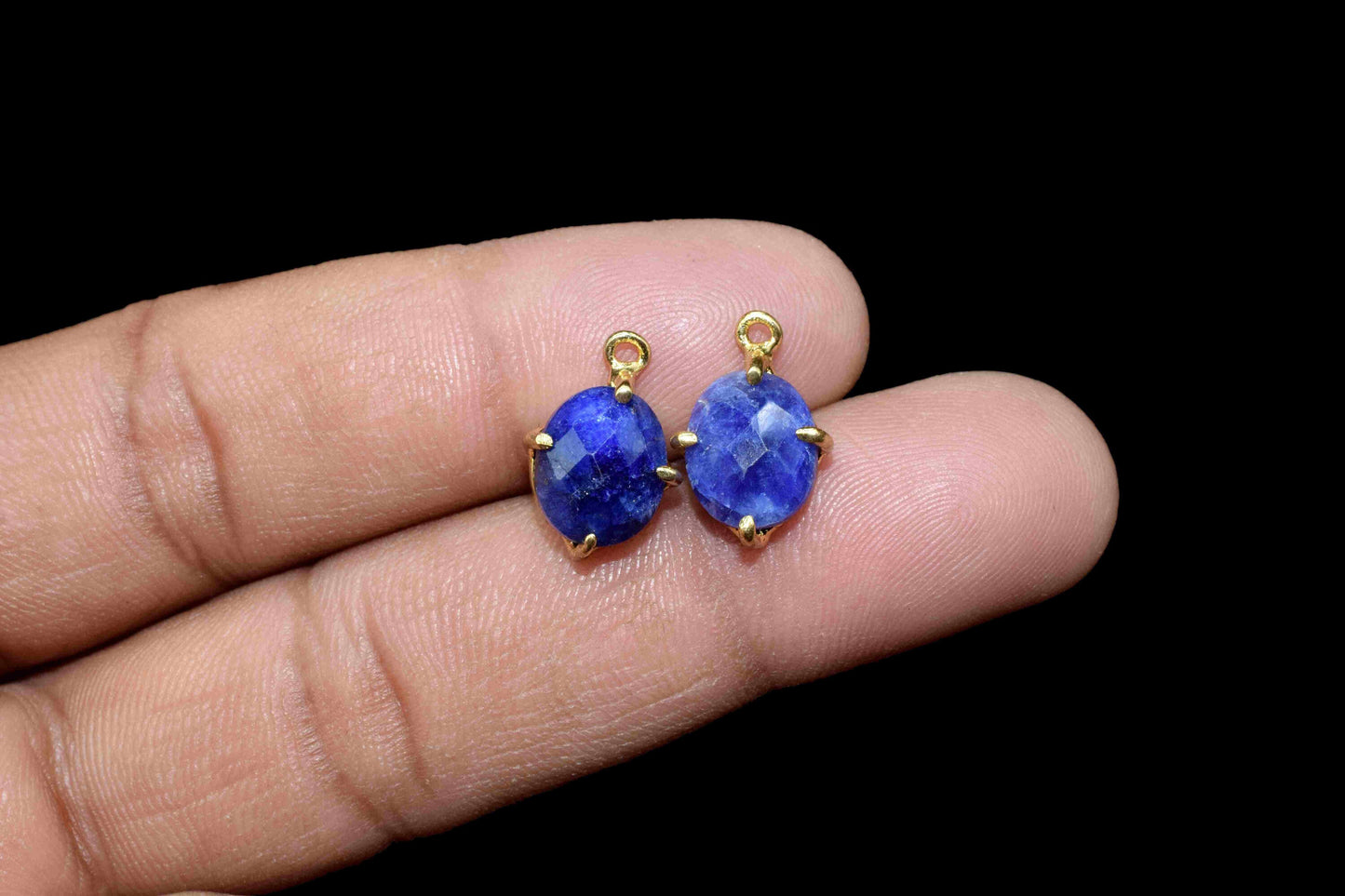 Natural Sapphire 8x10mm Oval Shape Connector,Sapphire Double Bail Connectors,Blue Sapphire Gold Plated Connector,Blue Sapphire Component