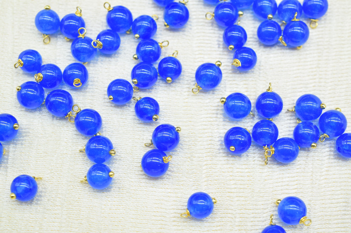 Blue Jade 6mm Round Smooth Beads/Earring Components/Blue Jade Single wire wrapped Beads/Round Beads Connector/Gemstone Beads/Gift
