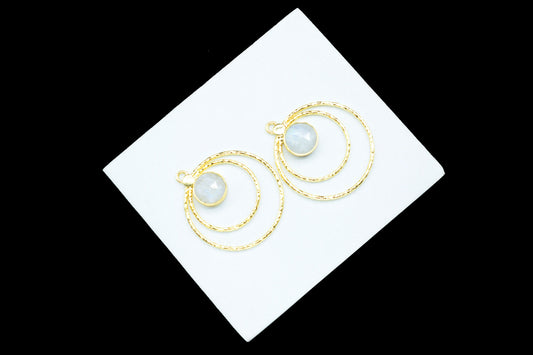 Moonstone Round Bezel Connector,Moonstone Earring Connector,Brass Textured Jewelry,Moonstone Pendant,Moonstone Jewelry,June Brithstone,Gifts