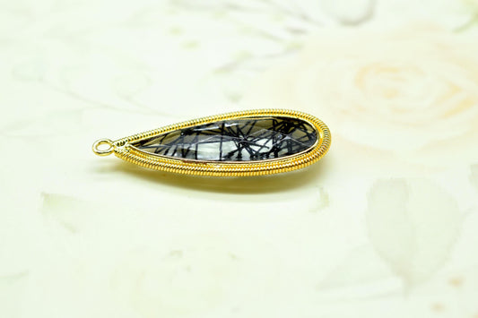 Black Rutile 10x30mm Charms,Gemstone Bezel connector,Teardrop Charms connector,Single Bail Pendant Charm,Handmade Charms,Component pendant