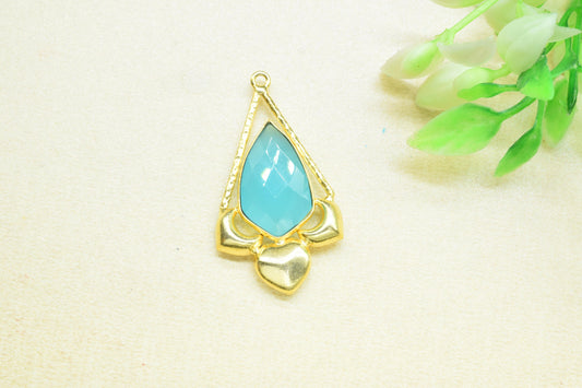 Aqua Chalcedony Faceted Pendant/Necklace Pendant/Single Bail Charm/Jewelry/Gemstone Component/Necklace Pendant/Summer Collection/B'day Gift