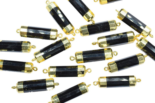 Black Onyx Pointed Pendants,Handmade Pencil Charms,Gemstone Black Onyx Jewelry Making Supply,Double Bail Point Connectors,Pencil Pendants