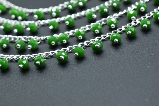 Green Jade Rosary Chain,Green Jade Cluster Rosary,Wire Wrapped Rosary Chain,Gemsatone Rosary Roll,Jewelry Making Chain,Rosary Style Chain