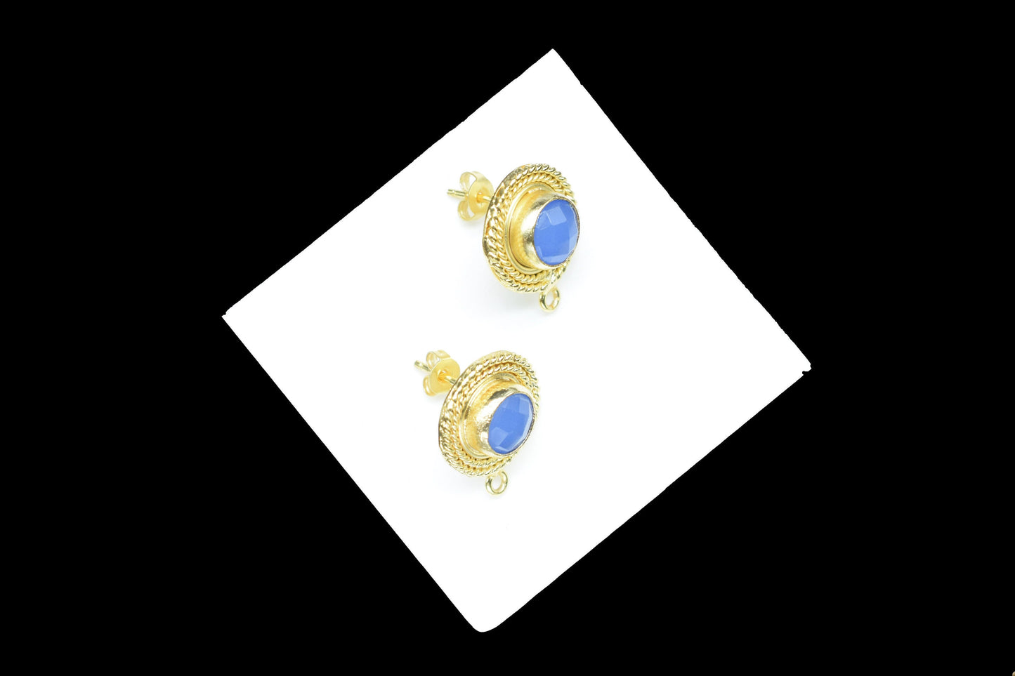 Blue Chalcedony Gemstone Earring Connector/Chalcedony Round Earring/Designer Earrings/Gold Plated Jewelry/Handmade Jewelry/Earring Connector