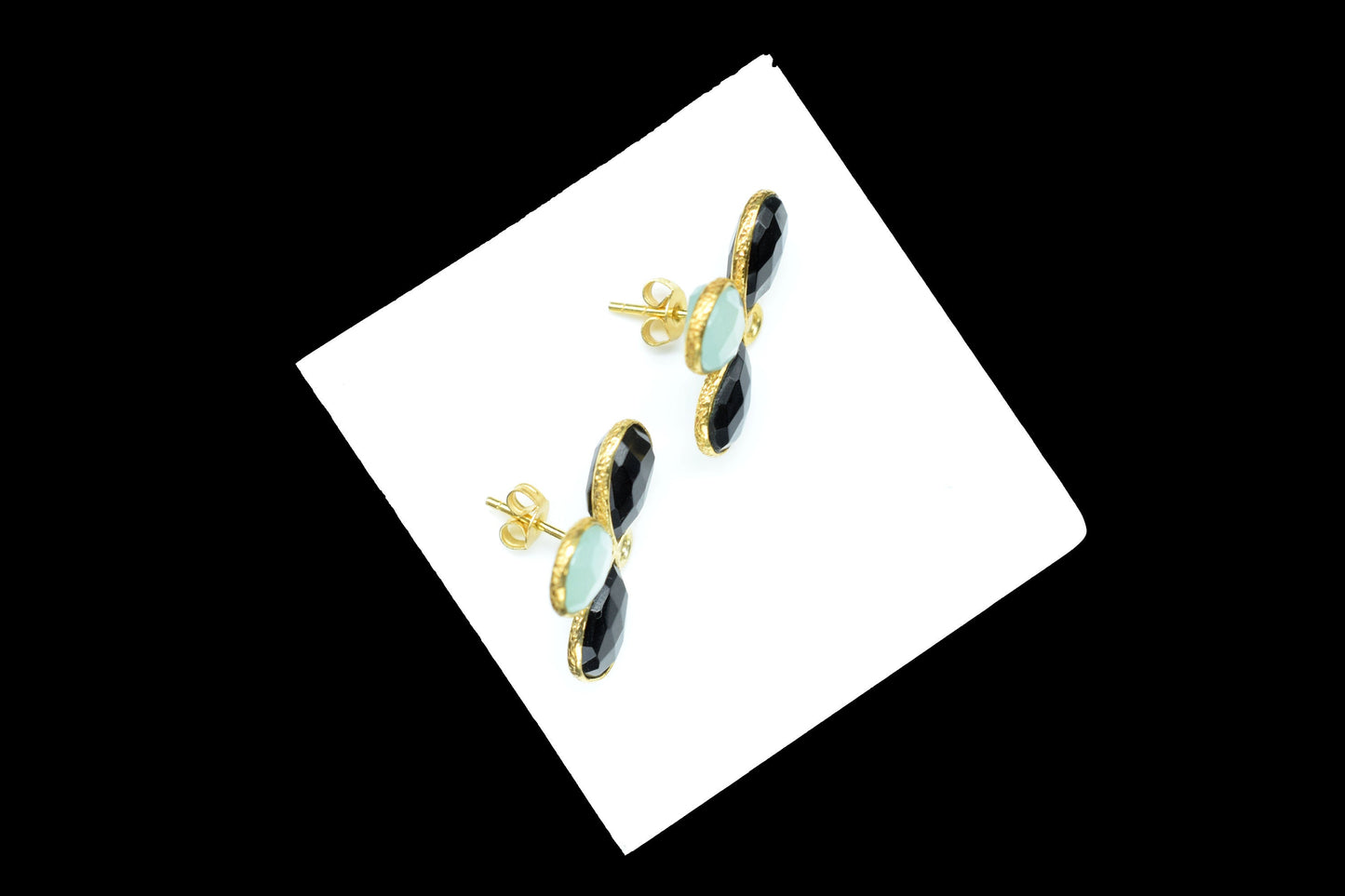 Black Onyx Gemstone Earring Connector/Gold Plated Jewelry/Peru Handmade Jewelry/Bezel Component/Jewelry making Stone/Pear Shape Stone