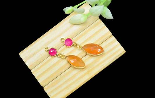 Carnelian Dangle pendant Charms,Hot chalcedony Connector,Handmade jewelry,Component pendant,Station Bezel Link,Multi Gemstone Dangle Earring