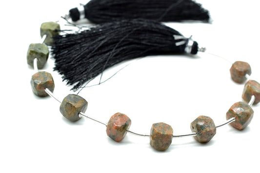 Natural Unakite 7mm Cube Box Beads,Gemstone Faceted Box Briolettes,Unakite Box shape Briolettes,Jewelry Making Beads,Unakite 6 Inch Strands