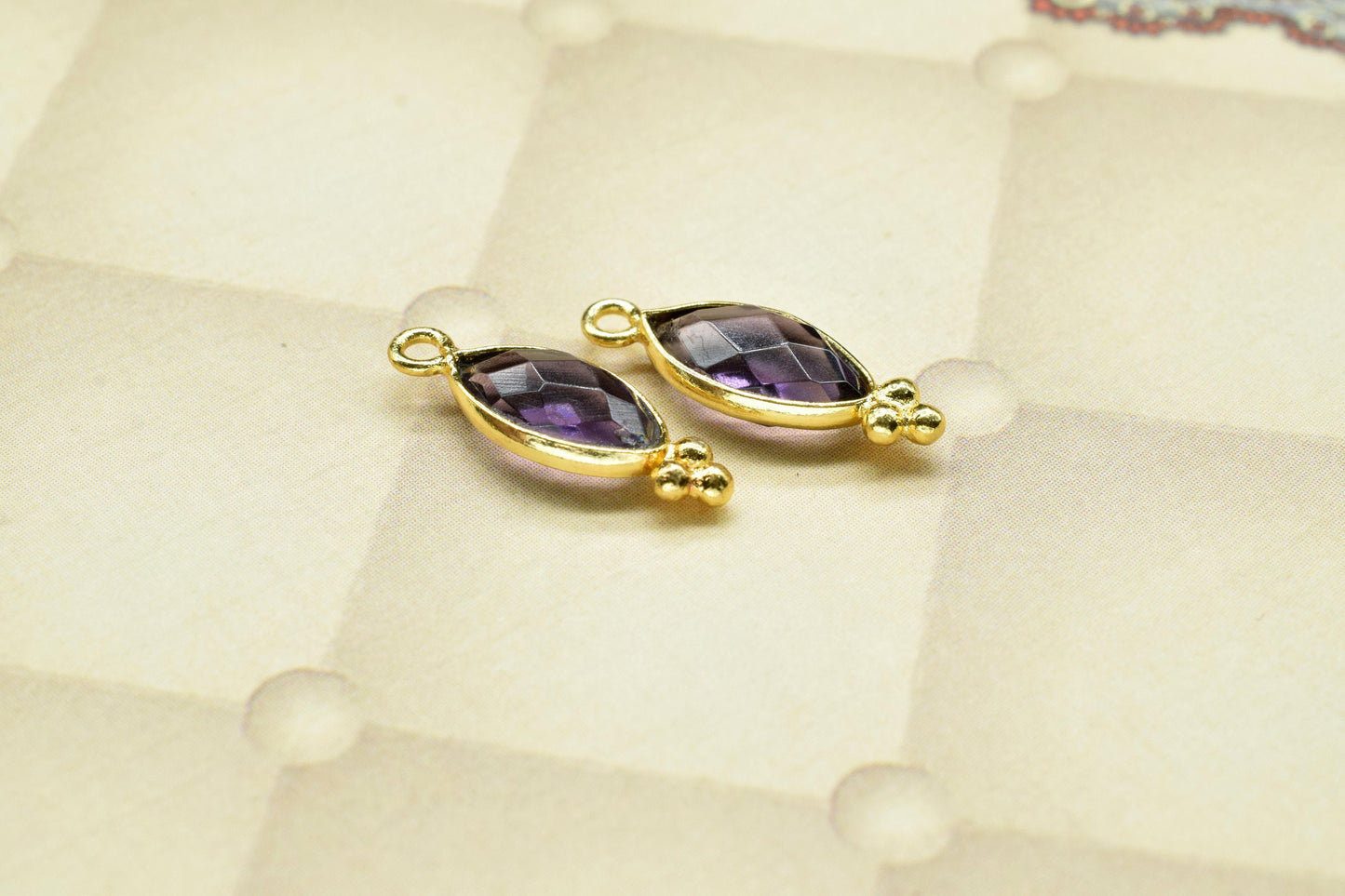 Amethyst Quartz Gemstone 6x12mm Marquise Shape Connector,Amethyst charms Component Jewelry,Amethyst Gold Plating single bail Pendant,Gift