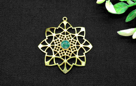 Emerald Gemstone Component, Single Bail Charm , Emerald Connector Pendant , Gold Plated Connectors , Pendant Jewelry , Earring Component