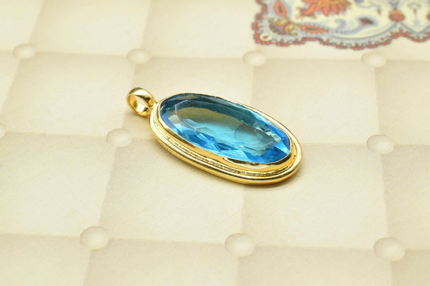 Sky Topaz Oval Pendant Charms,Statement Pendants,Loop Pendant,Handmade Brass Pendant Jewelry,Gemstone faceted Pendants,Single Bail Pendant