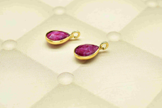 Ruby 6x8mm Teardrop Earring Connector,Ruby Component stud Pendant,Gold Plated Earring Connector,Genuine Ruby Connector,Jewelry CraftSupplies
