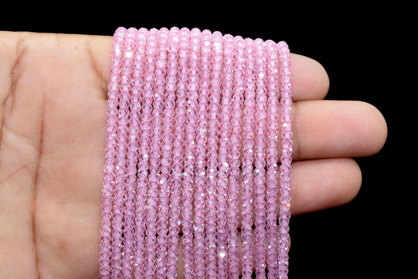 Pink Aquamarine Zircon 3mm Faceted Rondelle Beads,Micro Pink Cubic Zircon Faceted Rondelle Bead, Gemstone Beads,Pink Cubic Zirconia Beads