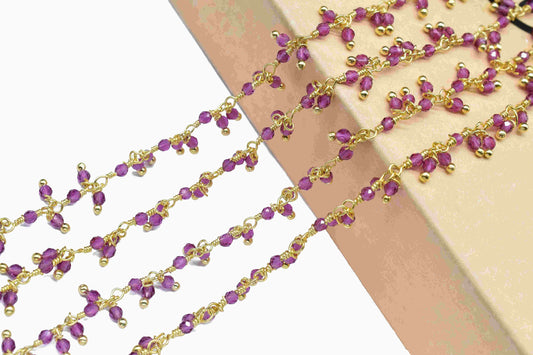 Garnet Gemstone 2.5mm To 3mm Cluster Rosary, Garnet Faceted Rosary Chain, Garnet Dangling Chain,Unique Rosary Chain,Wire Wrapped Chain, Gift