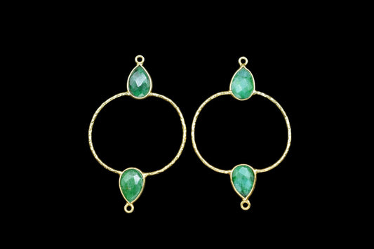 Emerald Bezel Double Bail Connector,Emerald jewellery,Double Bail Connector,Emerald Jewelry Components,Emerald Pear Shape Bezel Charms,DIY
