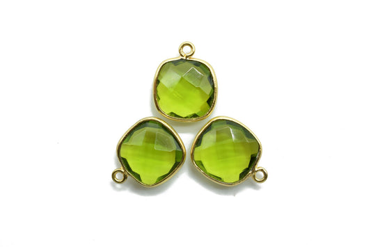 Peridot 12mm cushion single loop connectors,Elegant Peridot Gemstone Components cushion Shape Connectors,Earring connectors,Earrings Pendant