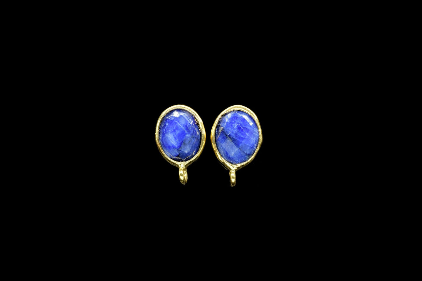 Blue sapphire 6x8mm oval shape Earring connector Stud post setting with loop open bail,Hot Blue sapphire Gold Plated Earring With Loop