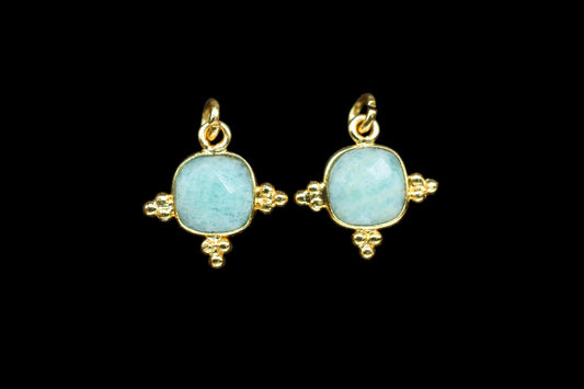 Amazonite 8mm Cushion Bezel charm/Station Bezel Link Supplies/Amazonite Jewelry Making/Square Pendant//Gemstone Connector Pendant