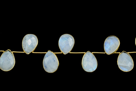 Moonstone Pear Shape Gold Plated Bezel strand,10x14mm pear Charms Making Jewelry Findings Supply, Moonstone Bezel charms,Moonstone Jewellery