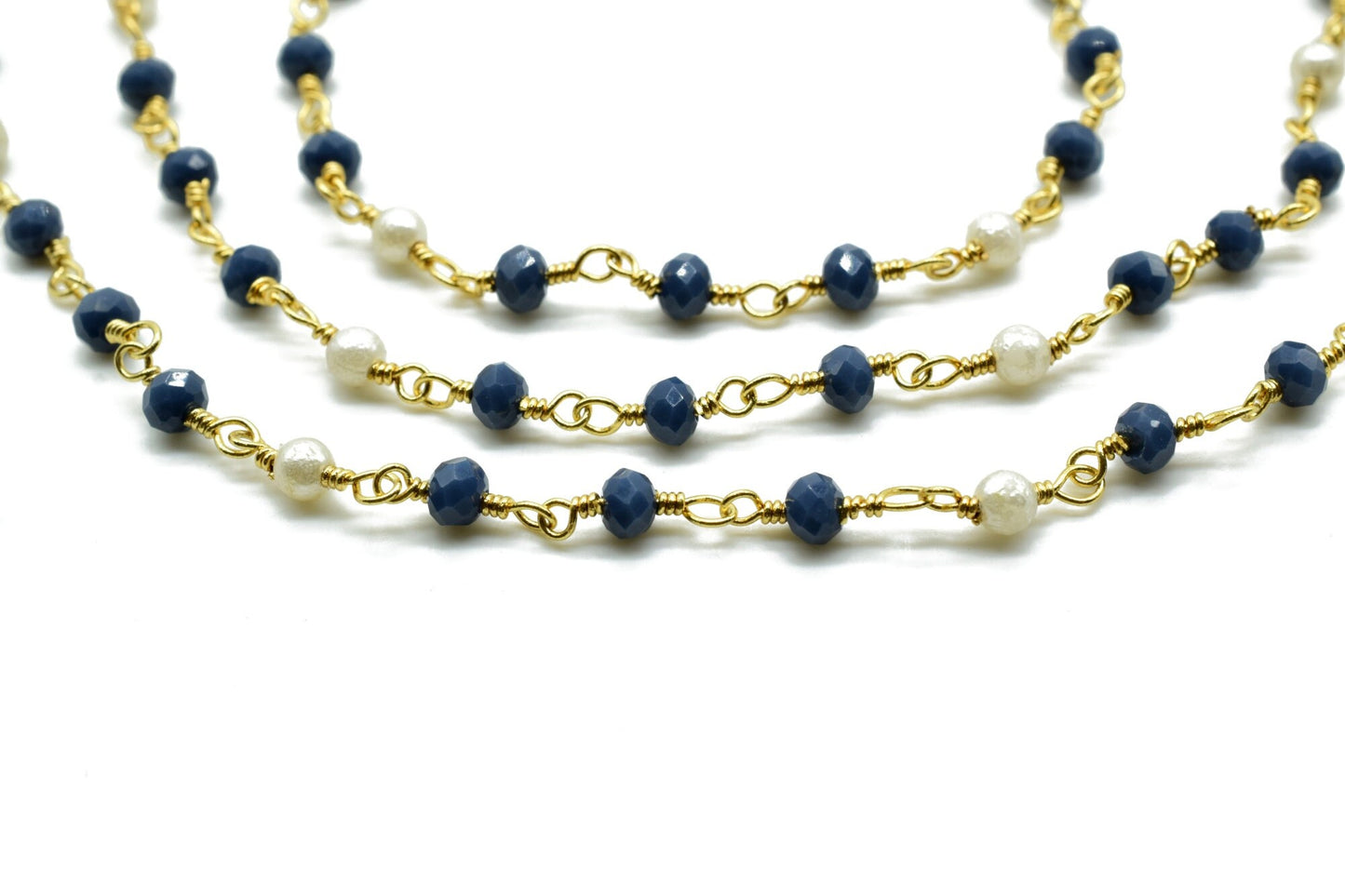 Blue chalcedony Beaded Chain,pearl Rosary Chains,Blue Agate Gold Plating Wire Wrap Chain,Brass chain,Jewelry Making Chain,Rosary chain,roll