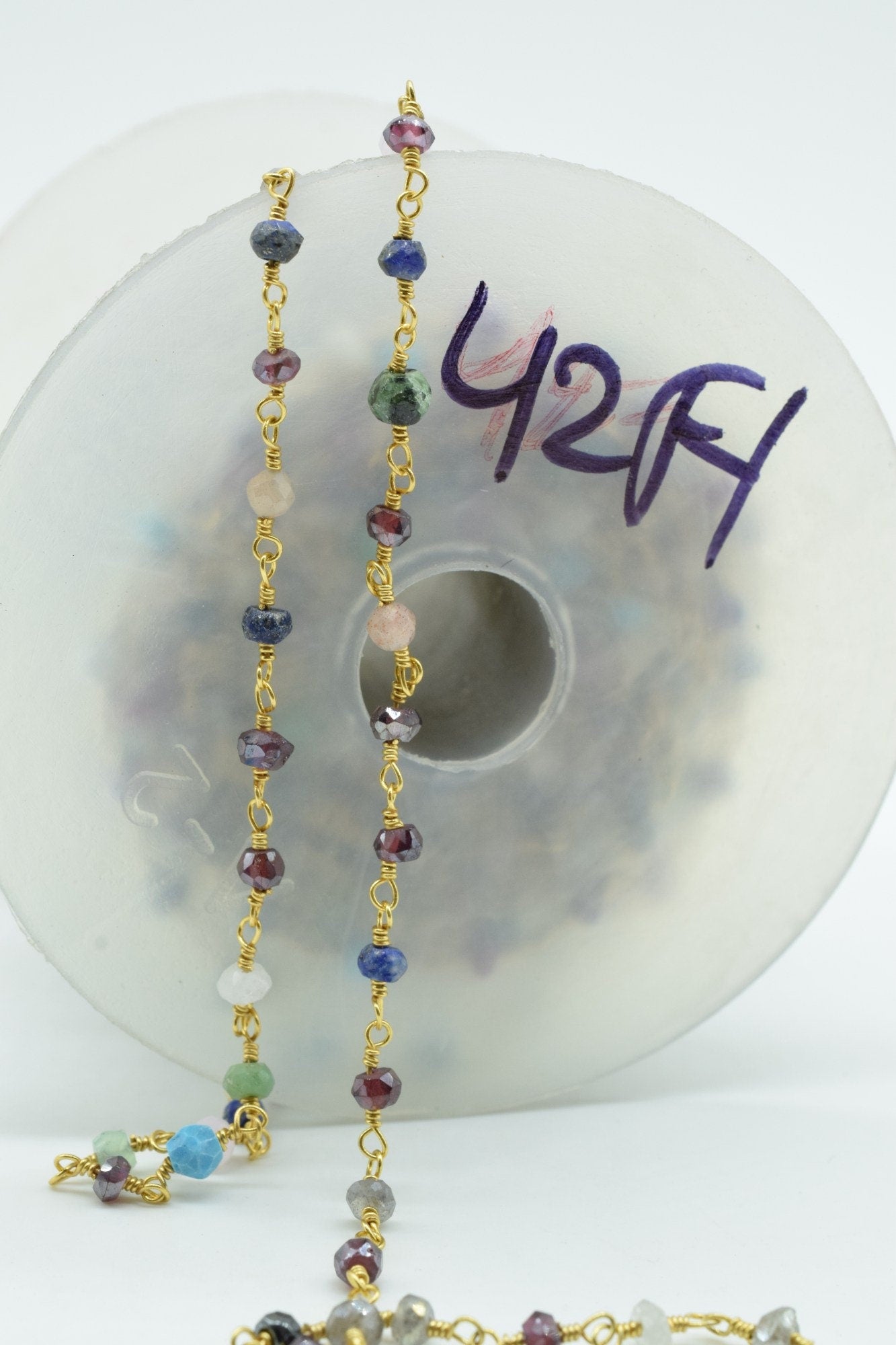 Multi stones 3mm Rosary Style Beaded Chain, Multi stones Faceted Beads Wire Wrapped Chain,Brass chains,Jewelry Making Chains,2mm Beads Chain