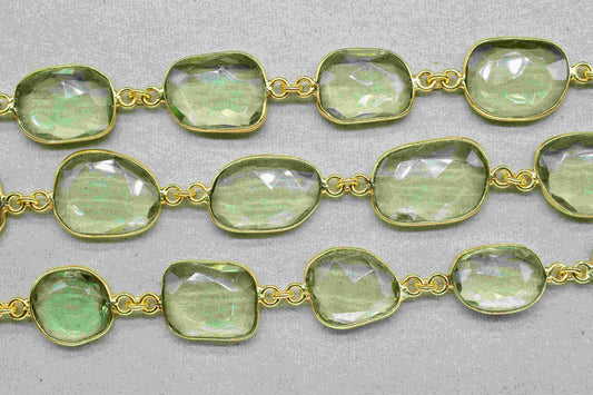 Green Amethyst Bezel Connector,Handmade Bezel Link Chain,Green Amethyst Faceted Chain,Gemstone Quartz Bezels,Jewelry Making Bezels Chain