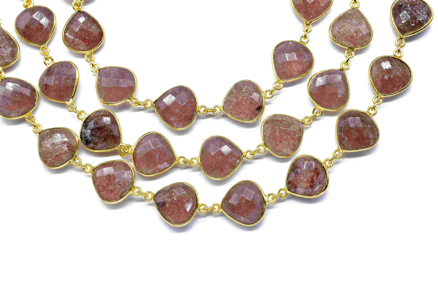 Pink Strawberry Faceted Heart Shape Connector,12mm Heart Shape Bezels Chain,Handmade Connector,Bezel Link Chain,Pink Strawberry Jewelry Gift