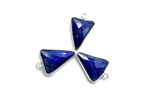 Lapis Lazuli 15x18mm Triangle shape single connector,Brass Silver Plated bezel,Lapis Pendant,Lapis Arrow shape pendant,Handmade silver charm