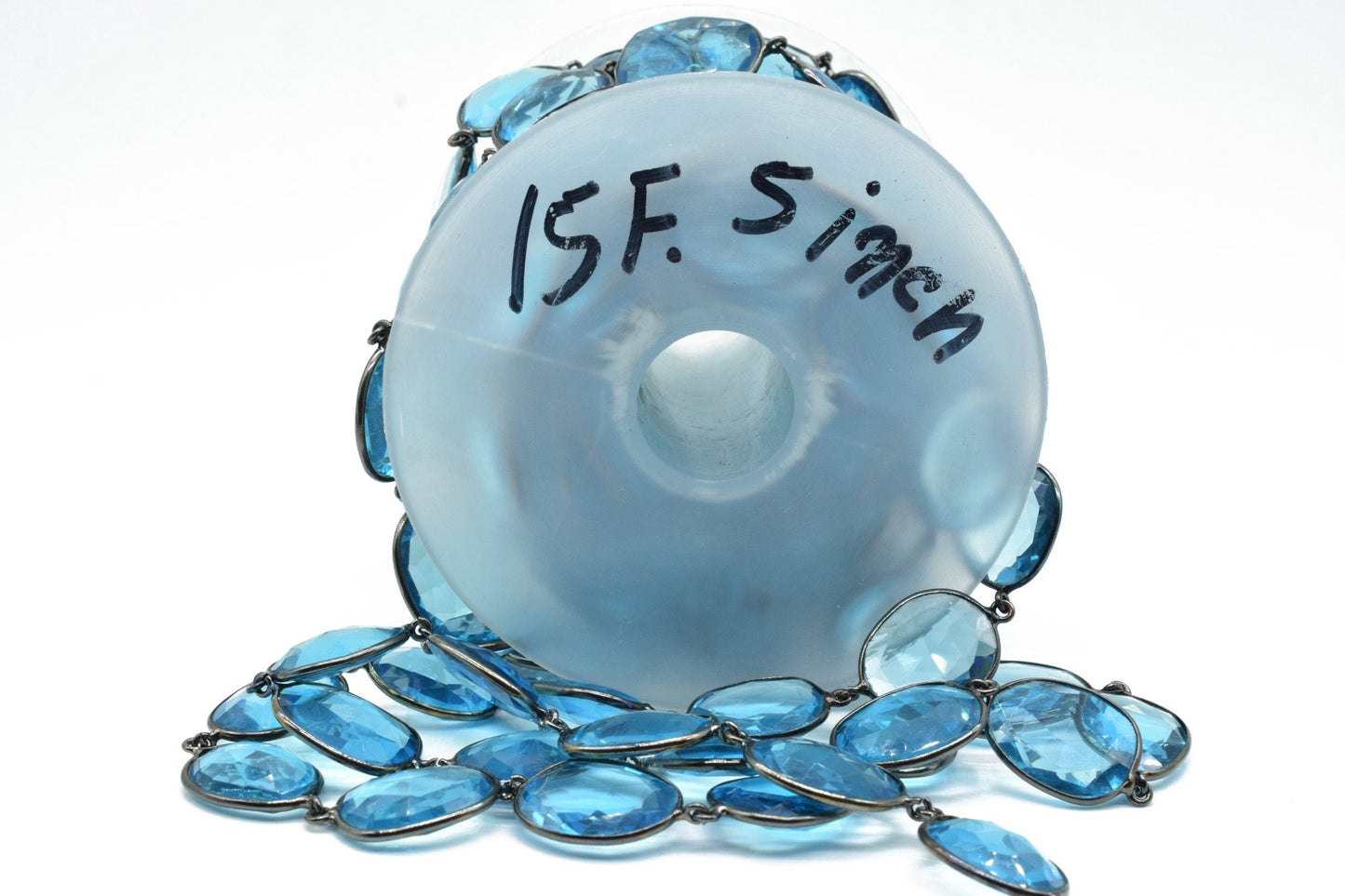 London Blue Topaz Bezel Connector Chain,Blue Topaz Free form Connector Chain,Topaz Handmade Bezel Link Chain,Black rhodium Bezel Link Chain